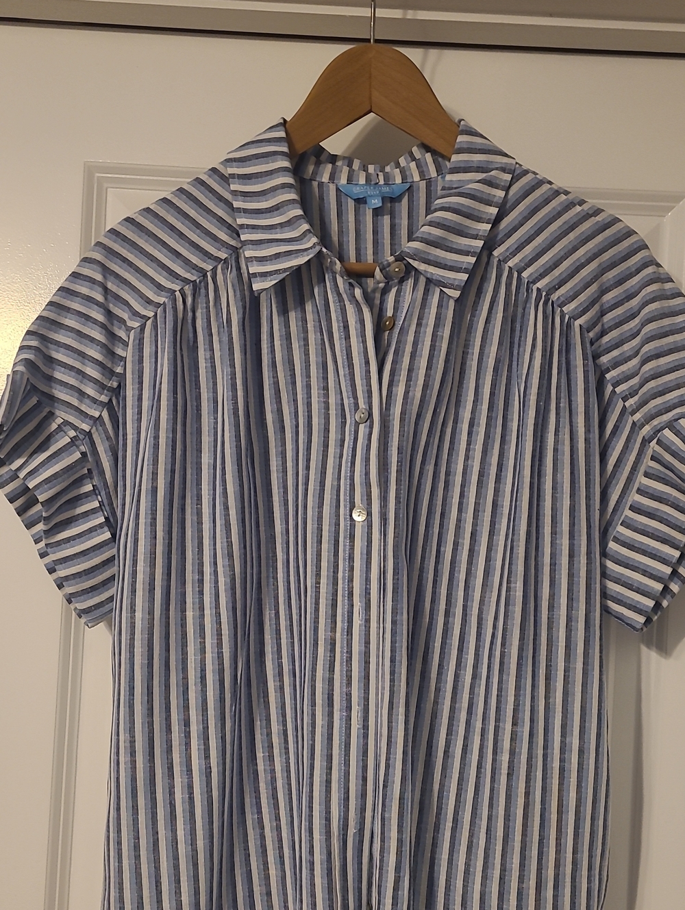 Draper James Blue and White Striped Short-Sleeve Button-Down